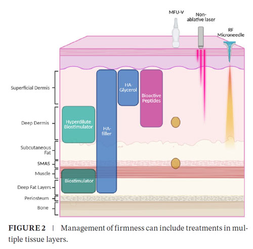 Management of skin firmness / treatments in multiple tissue layers